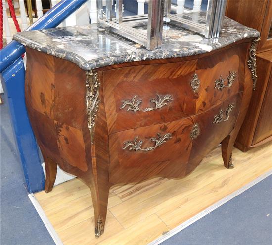 An early 20th century Louis XV style marble top commode W.117cm